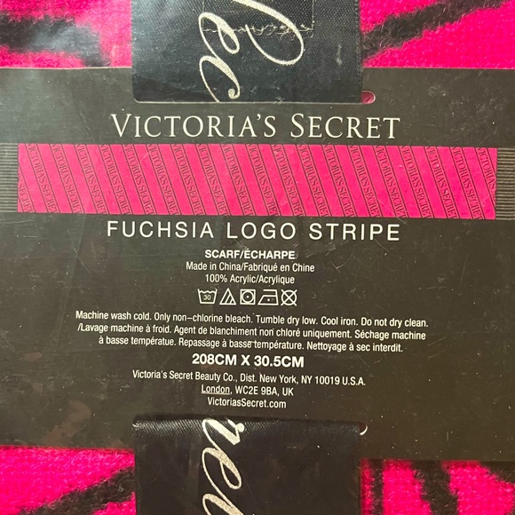 NWT Victoria’s Secret Woven Lightweight Logo Scarf With Fringe Fuchsia and Black - Picture 7 of 8